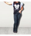 T-shirt maglietta donna maniche tulle volant stampa topolino