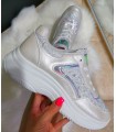 Sneakers scarpe donna argento con glitter