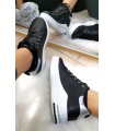 Sneakers scarpe donna nere con zeppa interna e gomma bianca