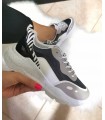 Sneakers scarpe sportive donna nere e bianche zebrate paiette nere