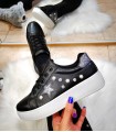 Sneakers scarpe donna ecopelle nere con stella glitter
