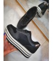 Scarpe sneakers donna similpelle ricamo in velluto plateau paro alto comodo