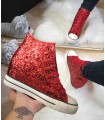 Scarpe sneakers donna zeppa interna glitter rossi