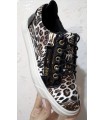 Scarpe sneakers donna lucide leopardate doppia zip